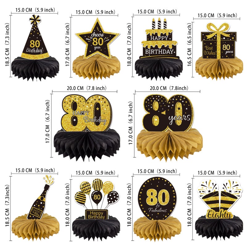 Gexolenu 10 Pcs 80th Birthday Honeycomb Centerpieces Gold Black Cheers to 80 Years Birthday Centerpieces Tables Toppers for 80th Birthday Decorations 80 Fabulous Birthday Party Decorations Supply - Image 2